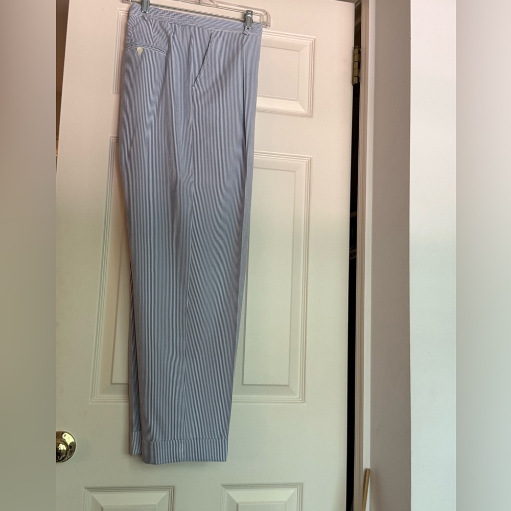 Talbots Classic Blue and White Seersucker Striped Pants